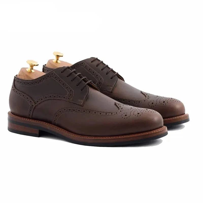 Derby-brogue-stil Formelle Partyschuhe Original-business-designer Echtes Leder Beste Handgefertigte Schuhe Für Männer - Braun