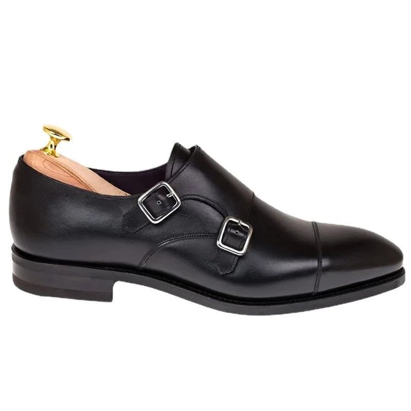 Doppel-monk-strap-herrenschuhe Echtes Leder Handgefertigte Designer-businessschuhe Für Männer Original - Schwarz