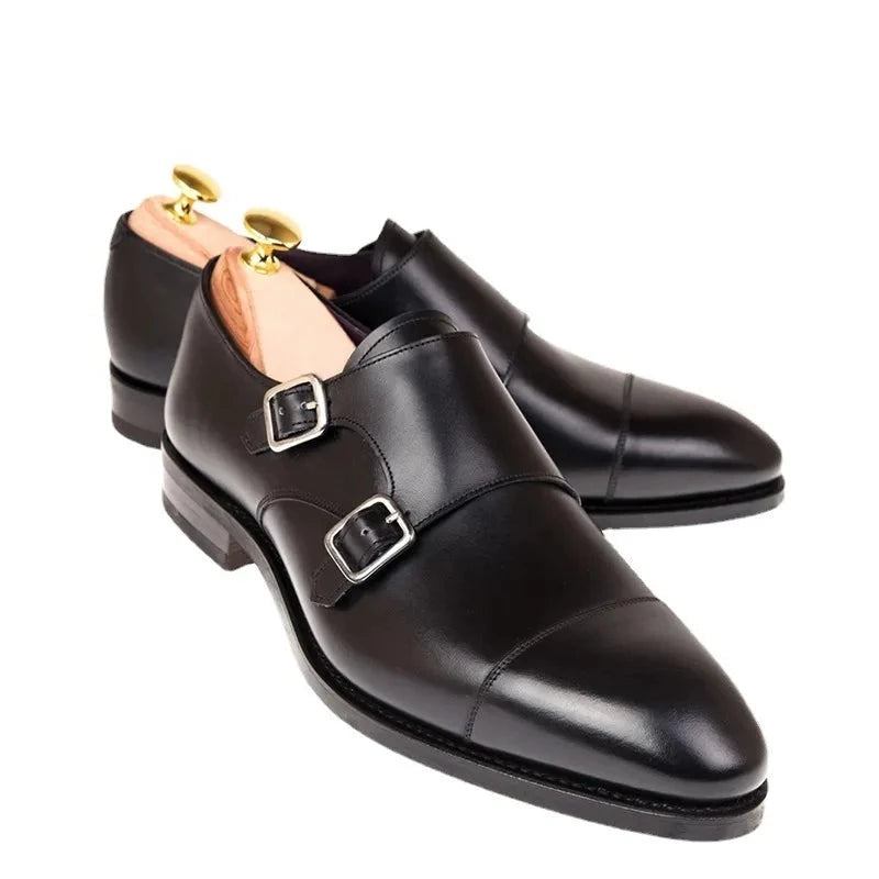 Doppel-monk-strap-herrenschuhe Echtes Leder Handgefertigte Designer-businessschuhe Für Männer Original - Schwarz