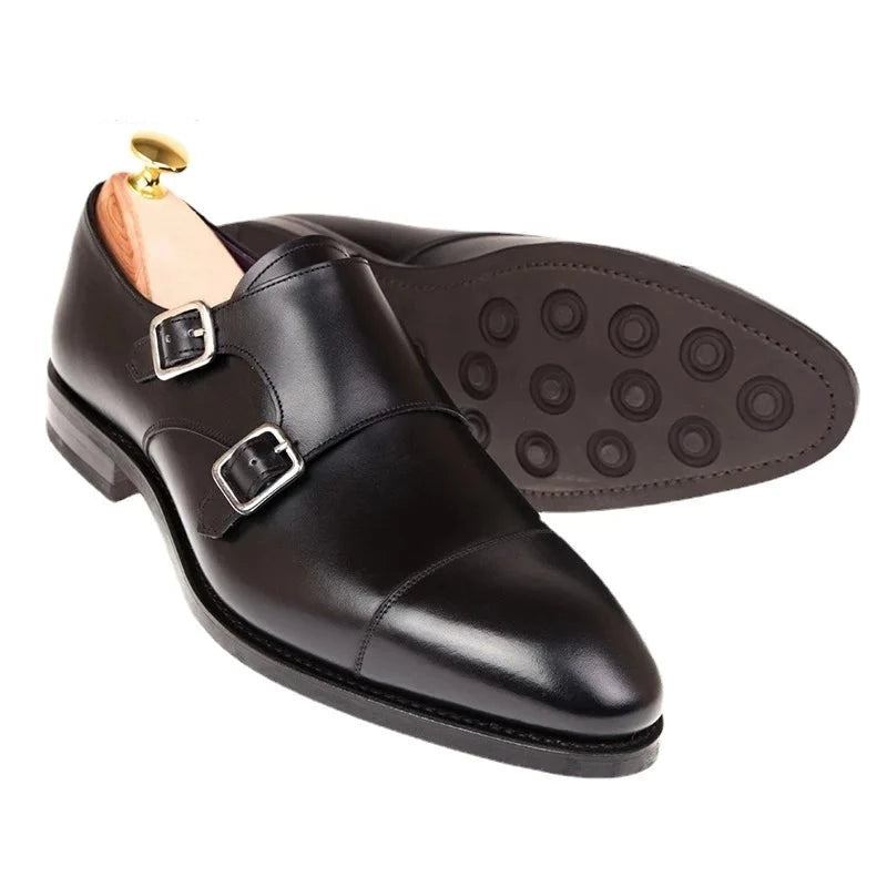 Doppel-monk-strap-herrenschuhe Echtes Leder Handgefertigte Designer-businessschuhe Für Männer Original - Schwarz