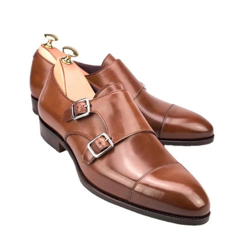 Doppel-monk-strap-herrenschuhe Echtes Leder Handgefertigte Designer-businessschuhe Für Männer Original - Schwarz