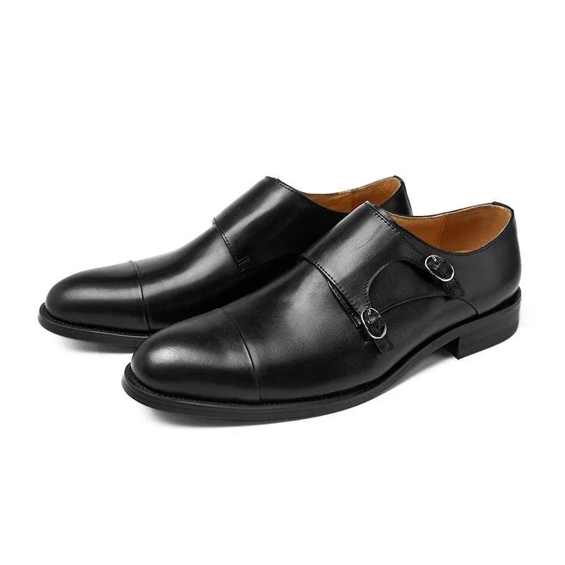 Doppelte Monk-straps Herrenschuhe Formelle Hochzeitsschuhe Aus Echtem Leder Originale Business-designerschuhe Für Herren - Schwarz