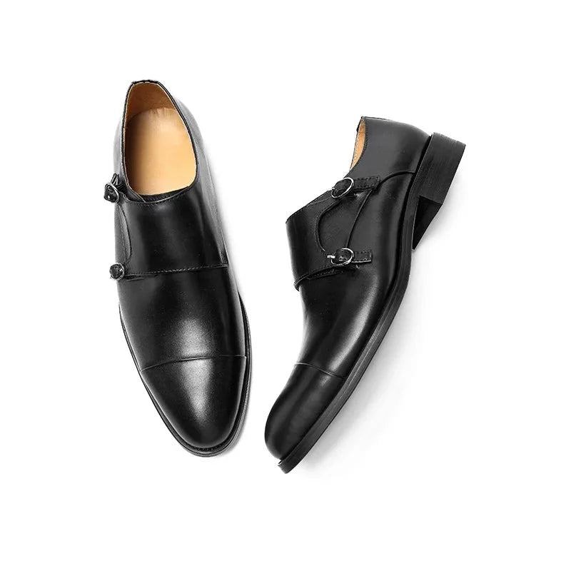 Doppelte Monk-straps Herrenschuhe Formelle Hochzeitsschuhe Aus Echtem Leder Originale Business-designerschuhe Für Herren - Schwarz