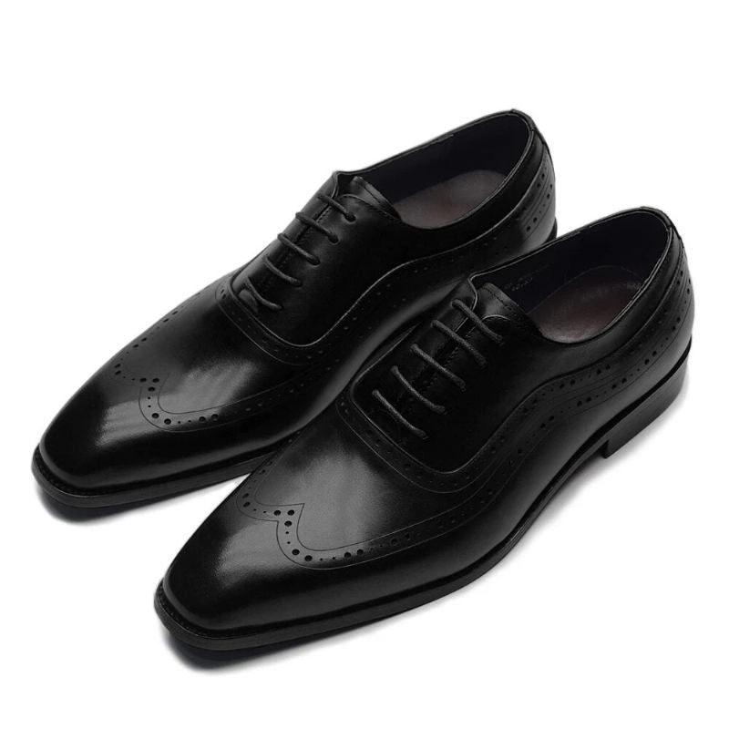 Handgefertigte Klassische Oxford-schuhe Aus Echtem Originalleder Für Herren - Schwarz