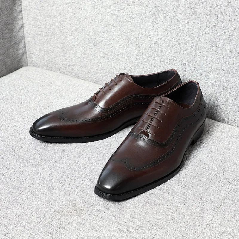 Handgefertigte Klassische Oxford-schuhe Aus Echtem Originalleder Für Herren - Schwarz