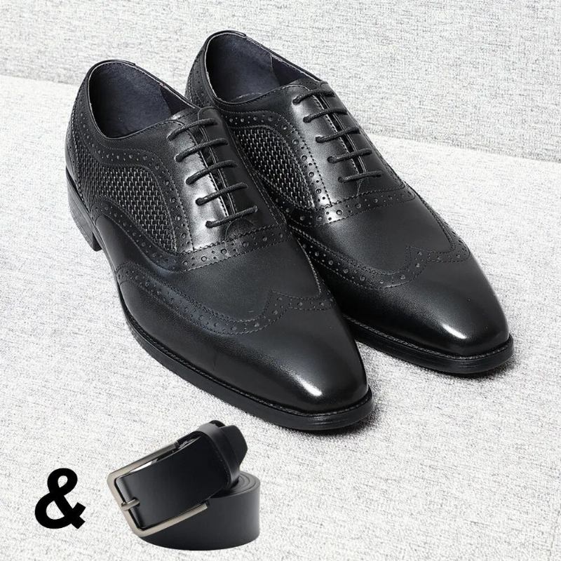 Handgefertigte Oxford-schuhe Aus Echtem Leder Für Herren Schwarze Brogue-oxford-schuhe Mit Spitzer Spitze Und Flügelkappe Formelle Business-schuhe Für Hochzeitsfeiern - Schwarz