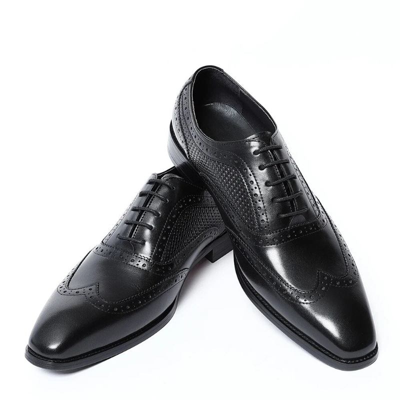 Handgefertigte Oxford-schuhe Aus Echtem Leder Für Herren Schwarze Brogue-oxford-schuhe Mit Spitzer Spitze Und Flügelkappe Formelle Business-schuhe Für Hochzeitsfeiern - Schwarz