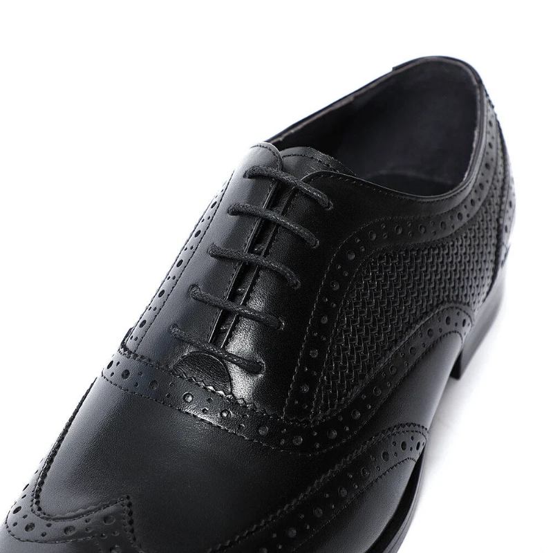 Handgefertigte Oxford-schuhe Aus Echtem Leder Für Herren Schwarze Brogue-oxford-schuhe Mit Spitzer Spitze Und Flügelkappe Formelle Business-schuhe Für Hochzeitsfeiern - Schwarz