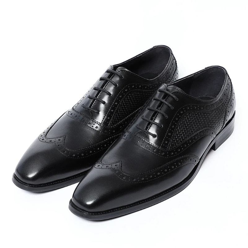 Handgefertigte Oxford-schuhe Aus Echtem Leder Für Herren Schwarze Brogue-oxford-schuhe Mit Spitzer Spitze Und Flügelkappe Formelle Business-schuhe Für Hochzeitsfeiern - Schwarz