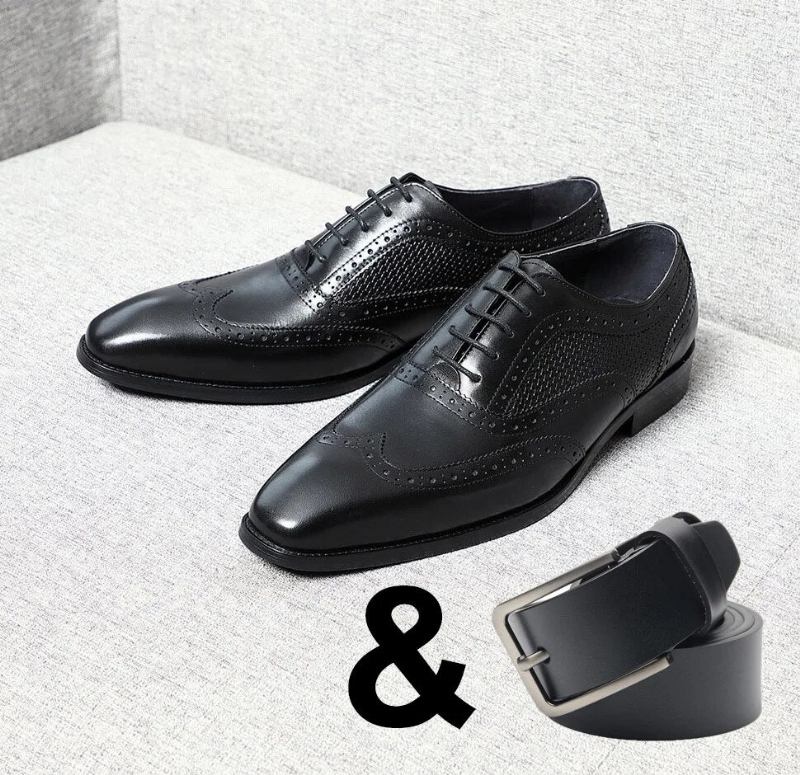 Handgefertigte Oxford-schuhe Aus Echtem Leder Für Herren Schwarze Brogue-oxford-schuhe Mit Spitzer Spitze Und Flügelkappe Formelle Business-schuhe Für Hochzeitsfeiern - Schwarz