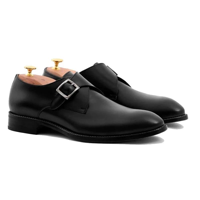 Schwarze Monk-strap-herrenschuhe Designer-hochzeitsschuhe Aus Echtem Leder Beste Handgefertigte Businessschuhe Für Männer - Schwarz